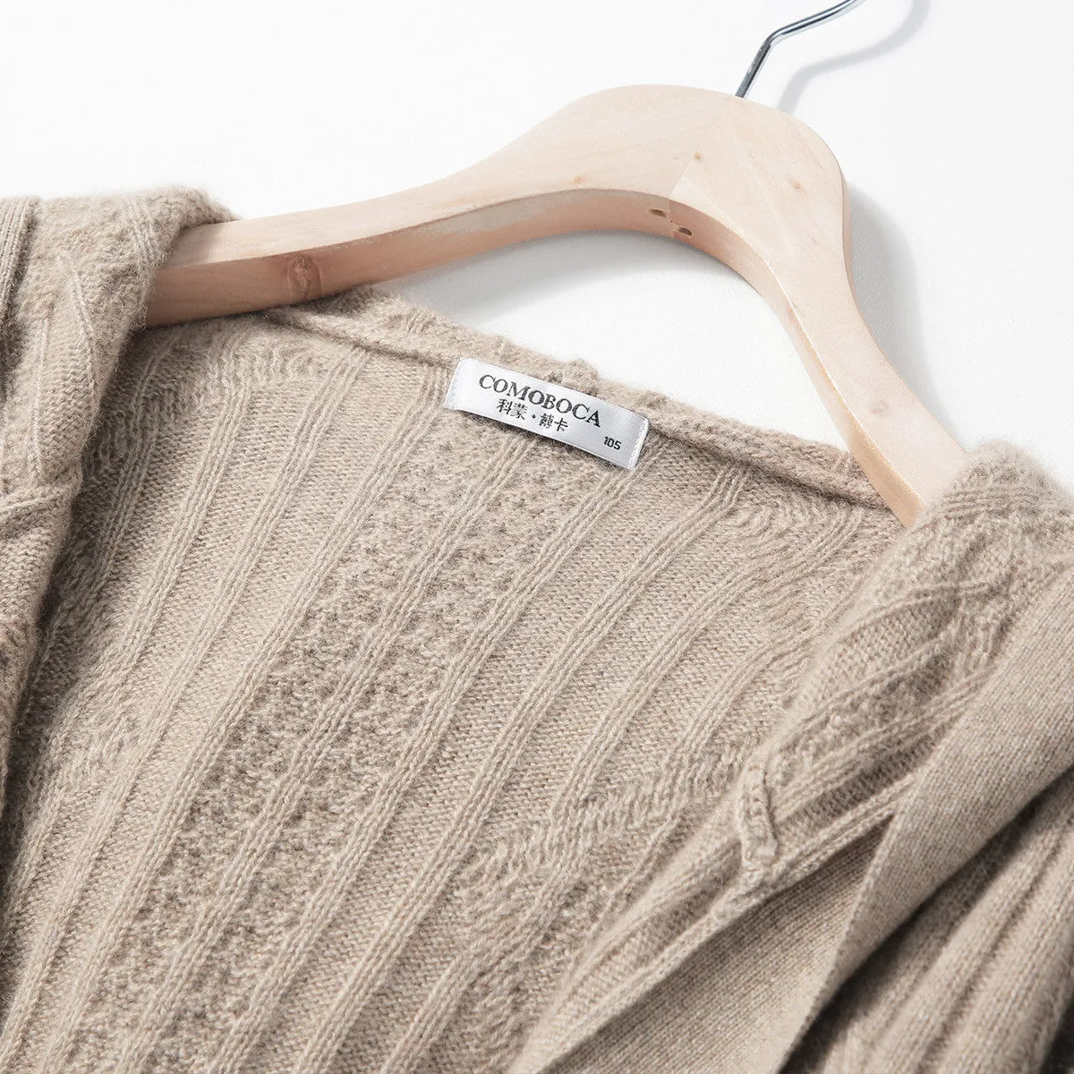 100% Cashmere Cardigan Loose Hooded Knit Coat