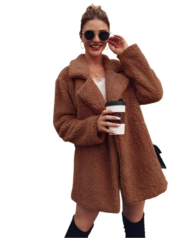 Autumn and winter fashion suit collar grain fleece long-sleeved women's top coat