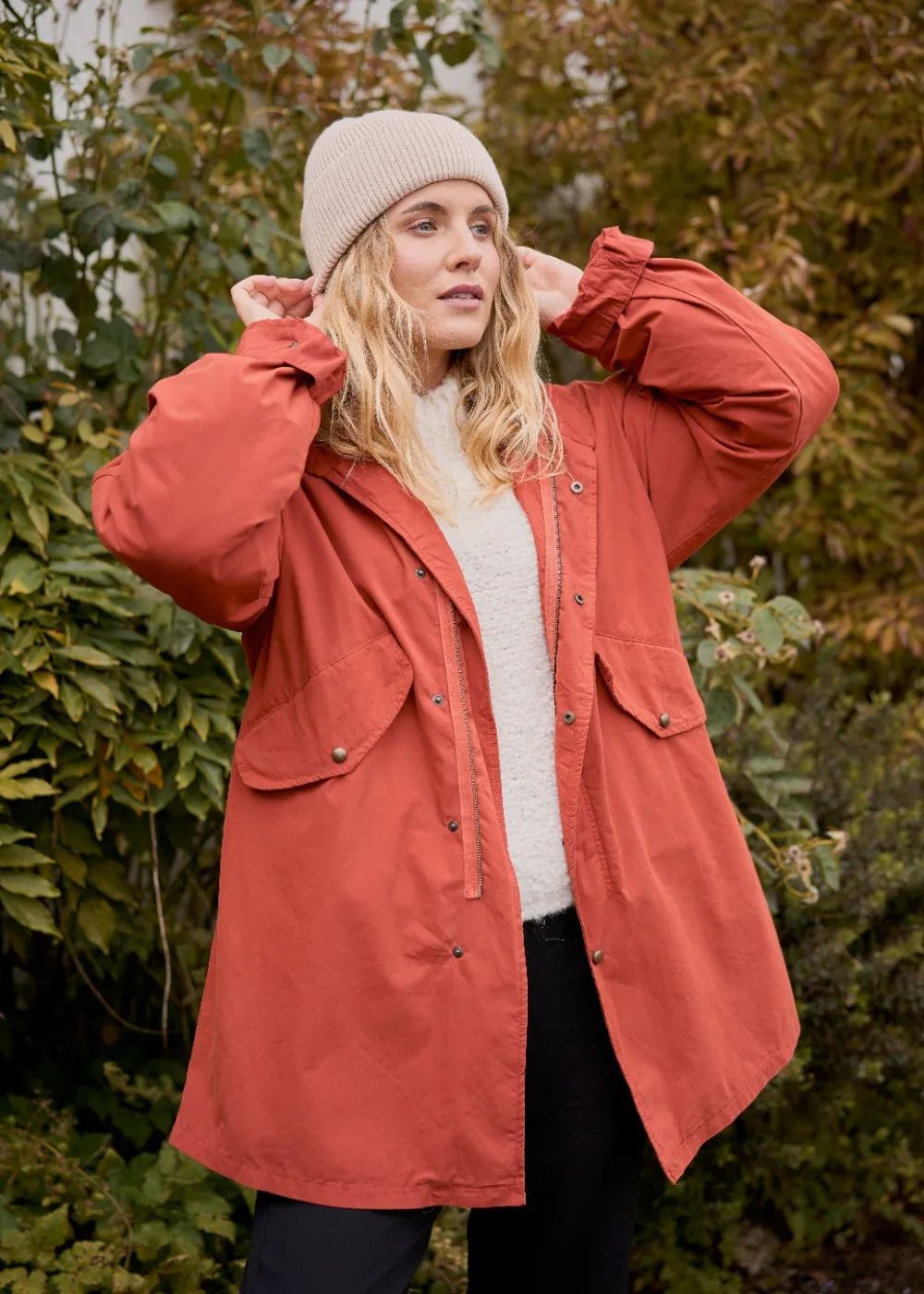 BETTY OVERSIZED COTTON PARKA COAT - RUST