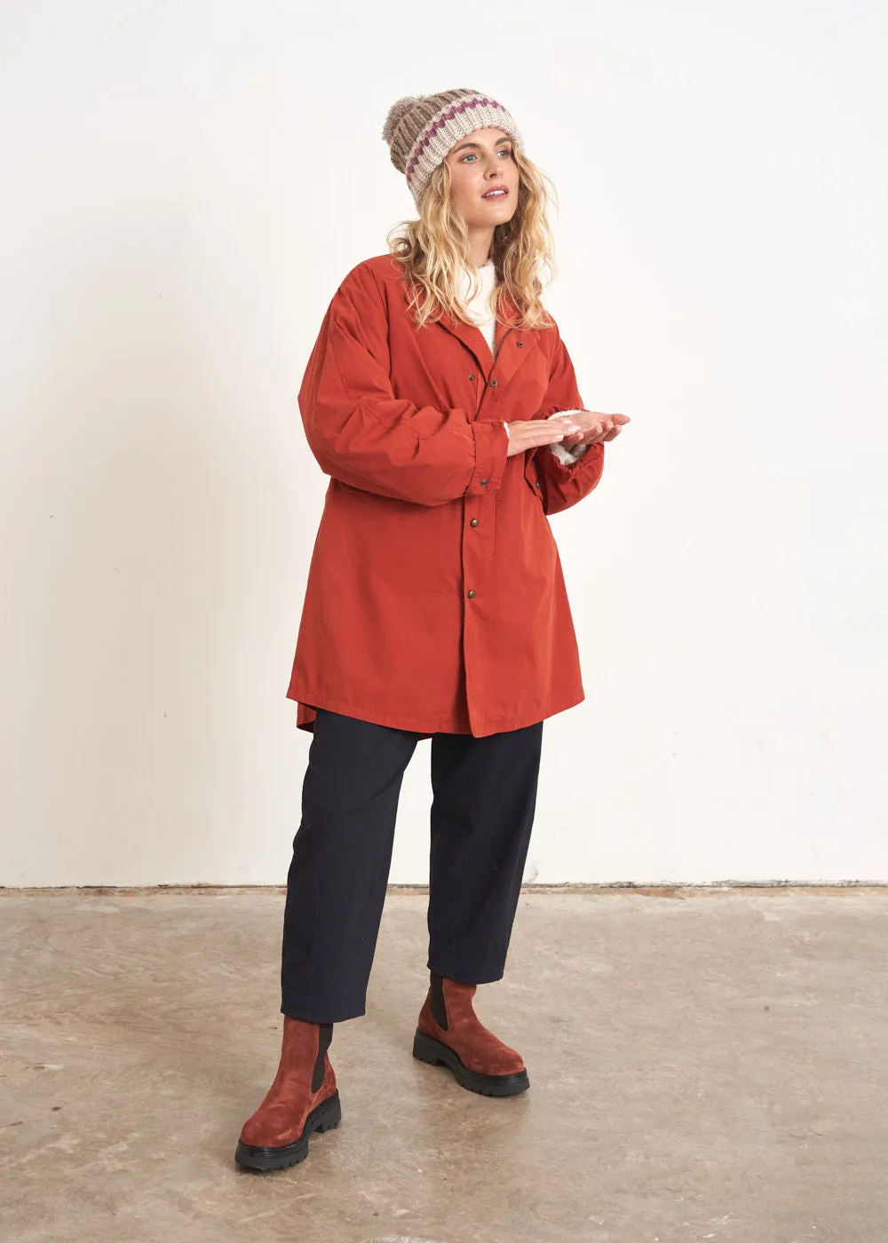 BETTY OVERSIZED COTTON PARKA COAT - RUST