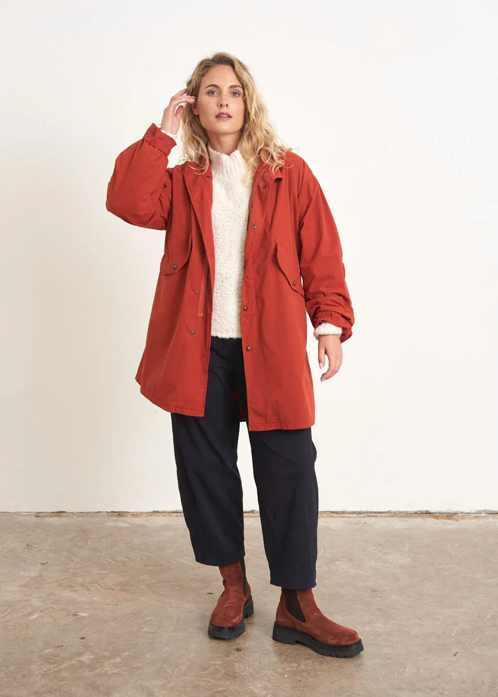 BETTY OVERSIZED COTTON PARKA COAT - RUST