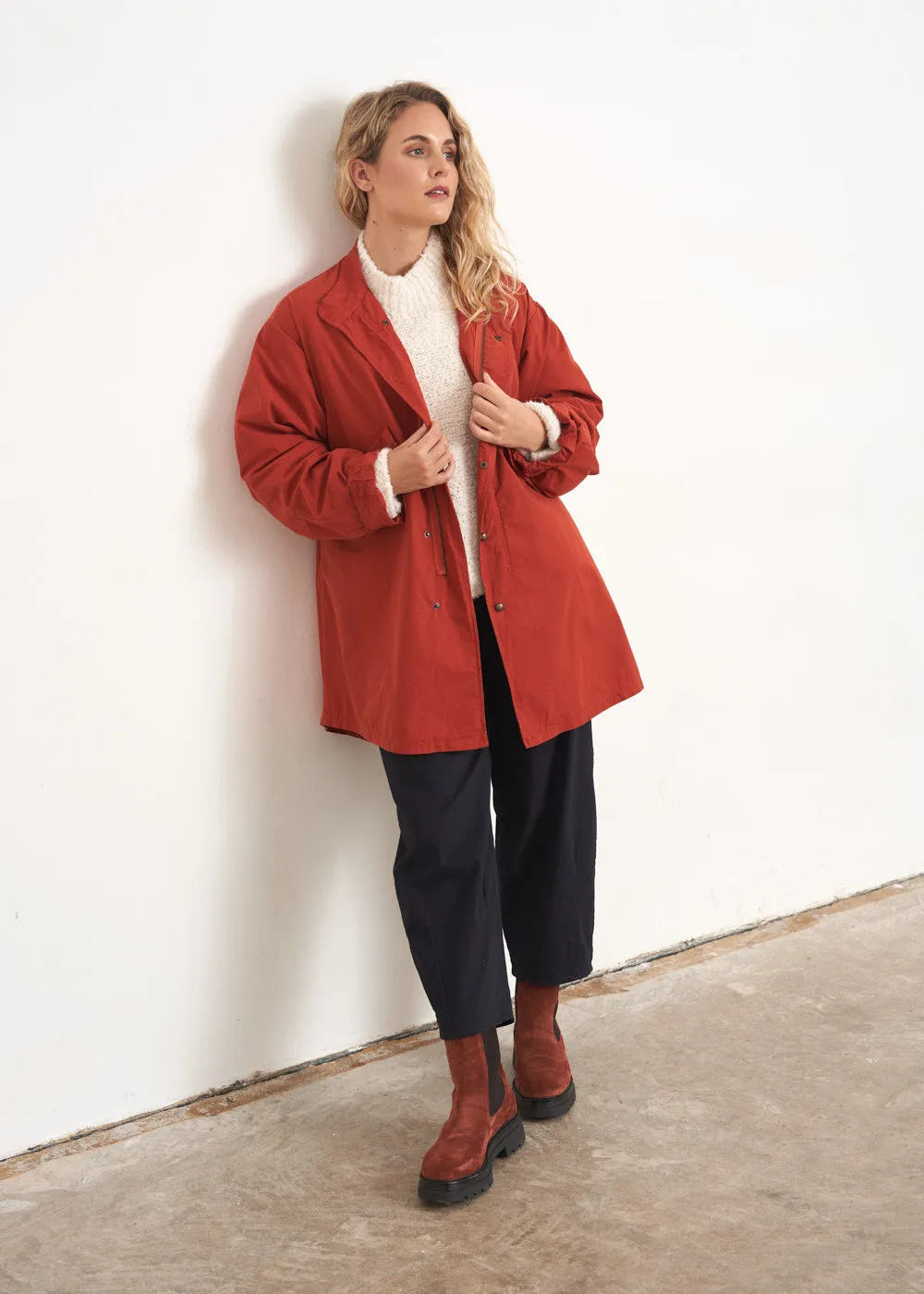 BETTY OVERSIZED COTTON PARKA COAT - RUST