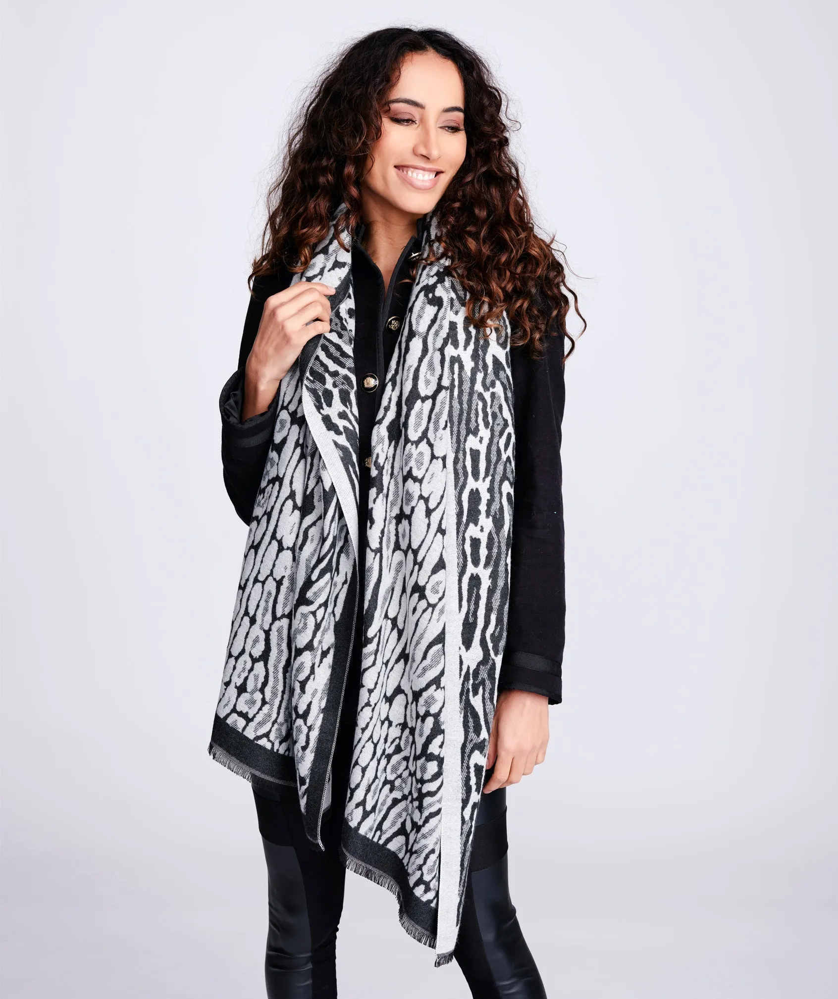 Black Grey Animal Print Winter Scarf