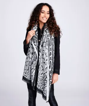 Black Grey Animal Print Winter Scarf