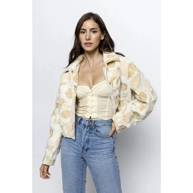 Blooming Florals Fleece Jacket Gold White