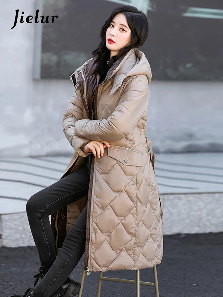 Bright Cotton Jackets for Women Winter Korean Parkas Female Fashion Mid Long Slim Warm White Cofee Khaki Coat Female