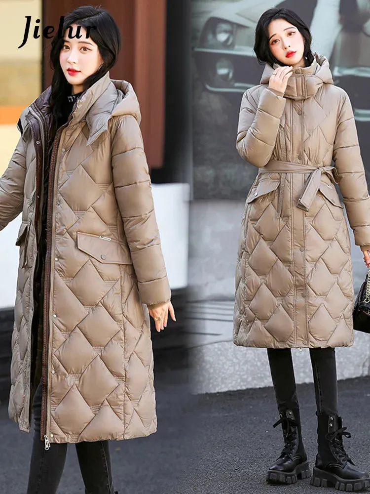 Bright Cotton Jackets for Women Winter Korean Parkas Female Fashion Mid Long Slim Warm White Cofee Khaki Coat Female