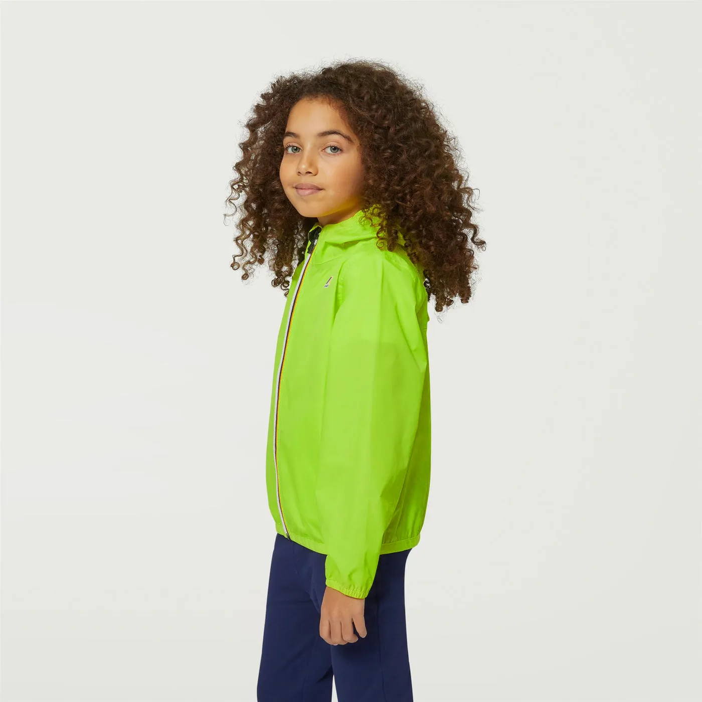 Claude - Kids Packable Full Zip Rain Jacket in Green Fluo