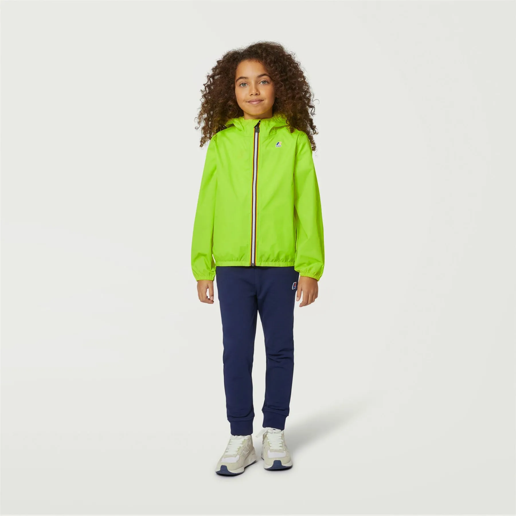 Claude - Kids Packable Full Zip Rain Jacket in Green Fluo