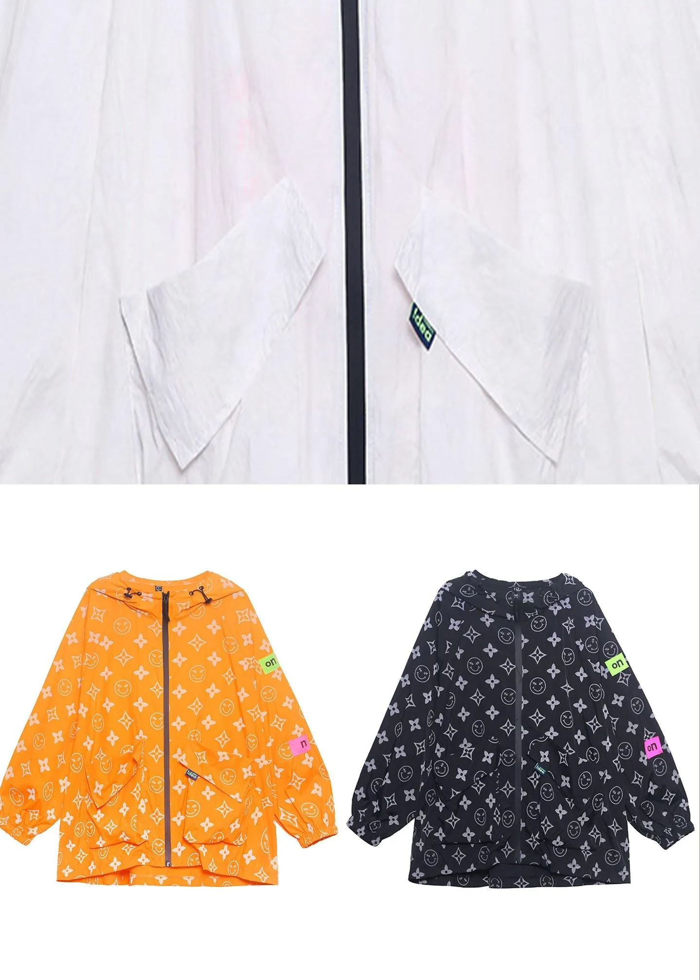 Comfy Orange Print UPF 50  Coat Jacket Hooded Hoodie Coat