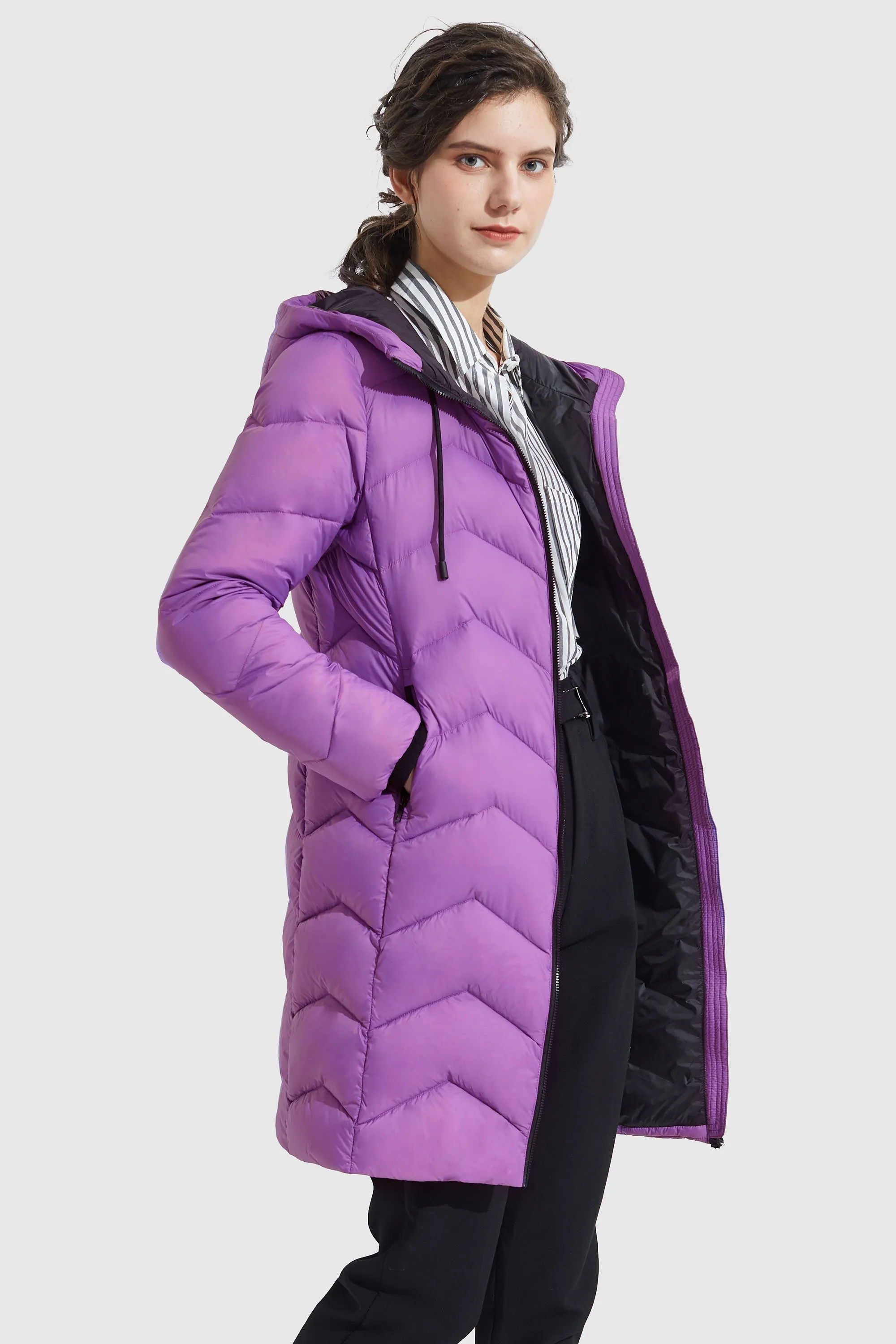 Contrast Color Hooded Down Coat