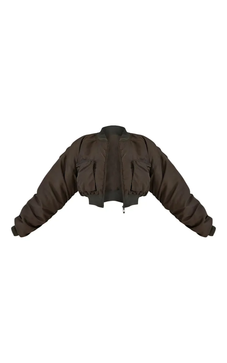 CROPPED RUCHED SLEEVE UTILITY POCKET BOMBER JACKET