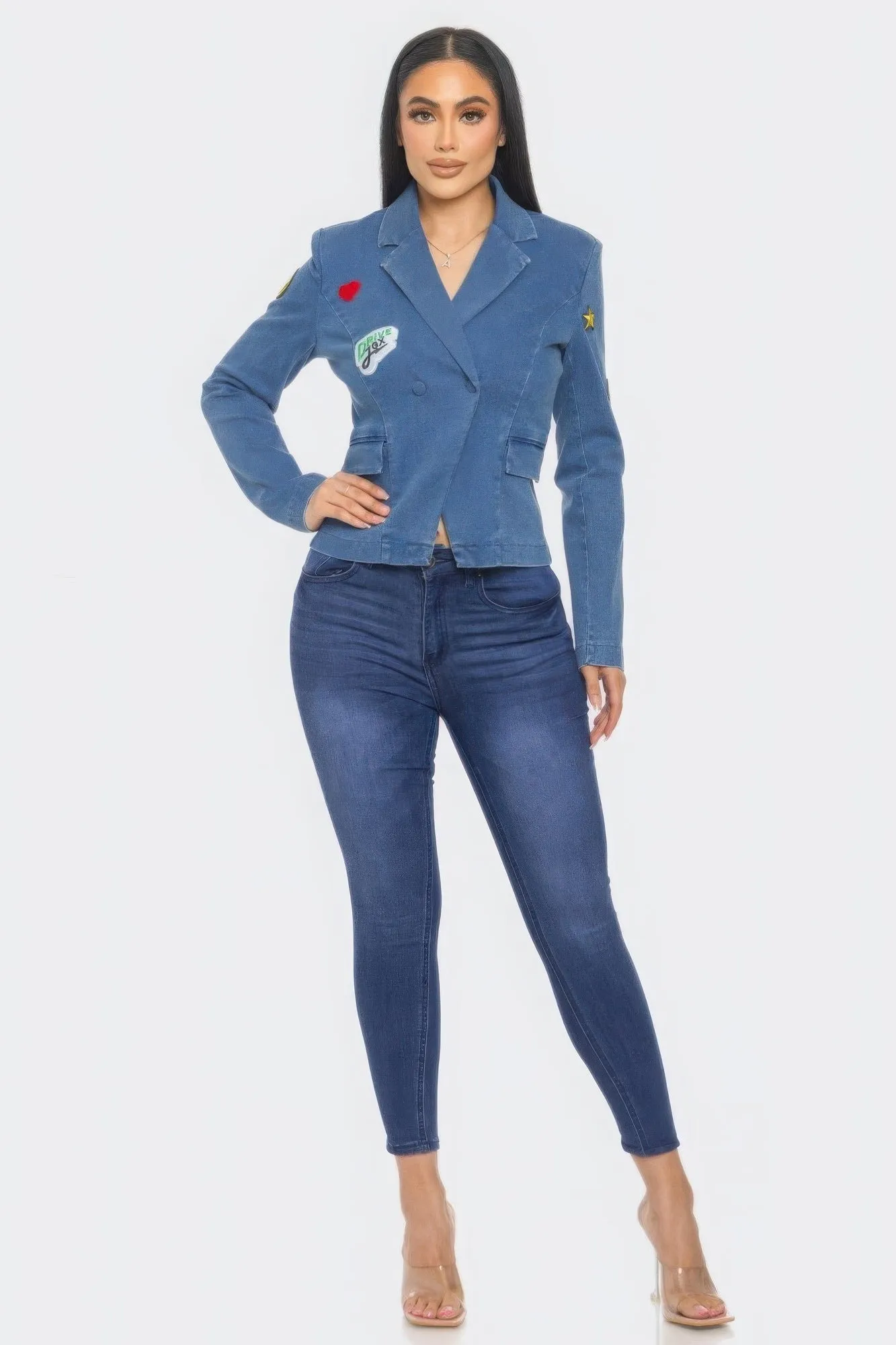 Emoticon Patch Denim Blazer - Trendy Winter Layer for Chic Style | Fashion M&J