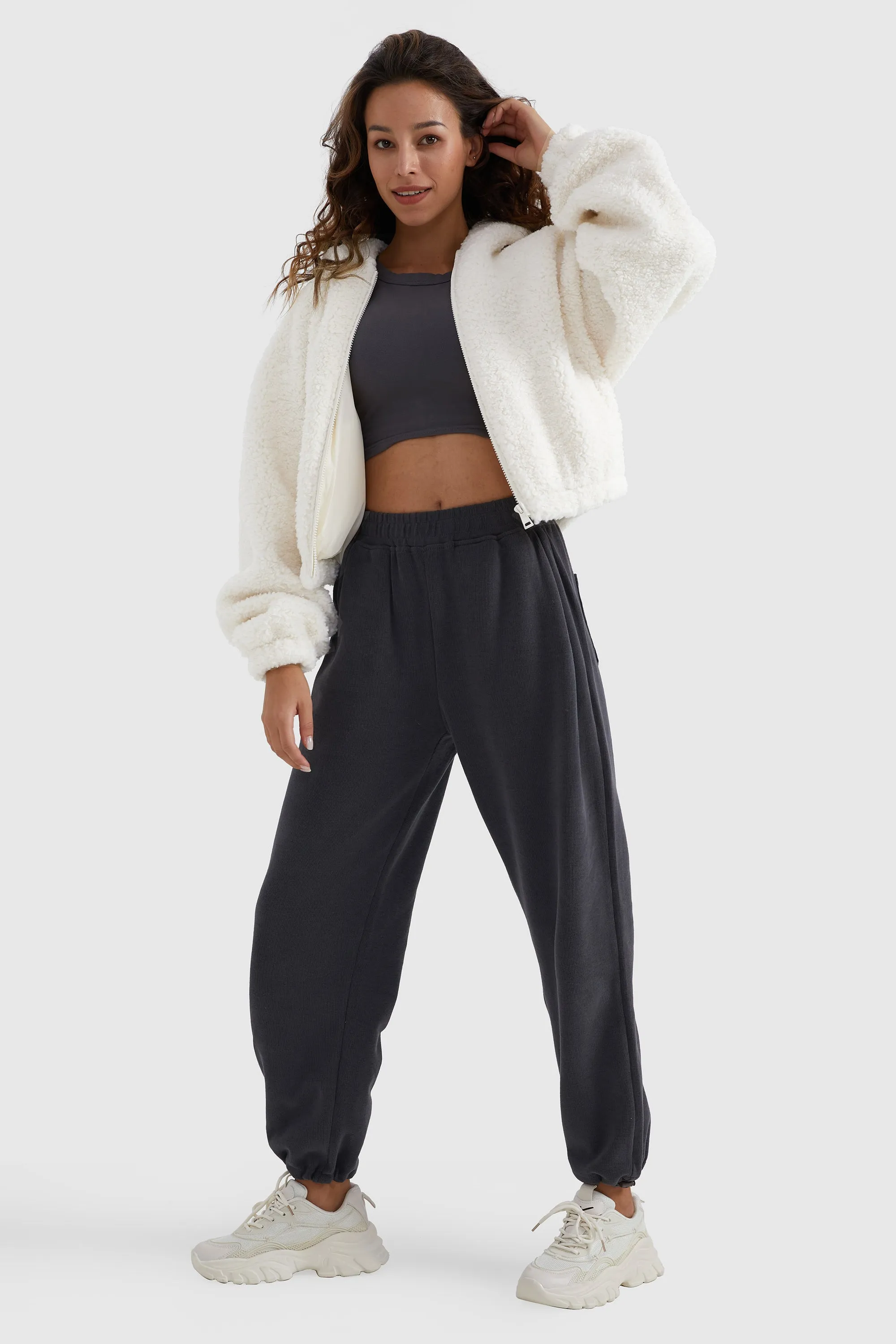 Fleece Cropped Drop Shoulder Coat