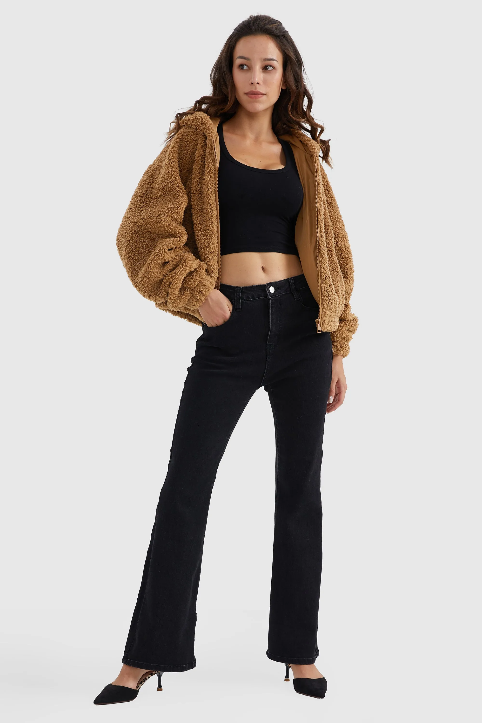 Fleece Cropped Drop Shoulder Coat