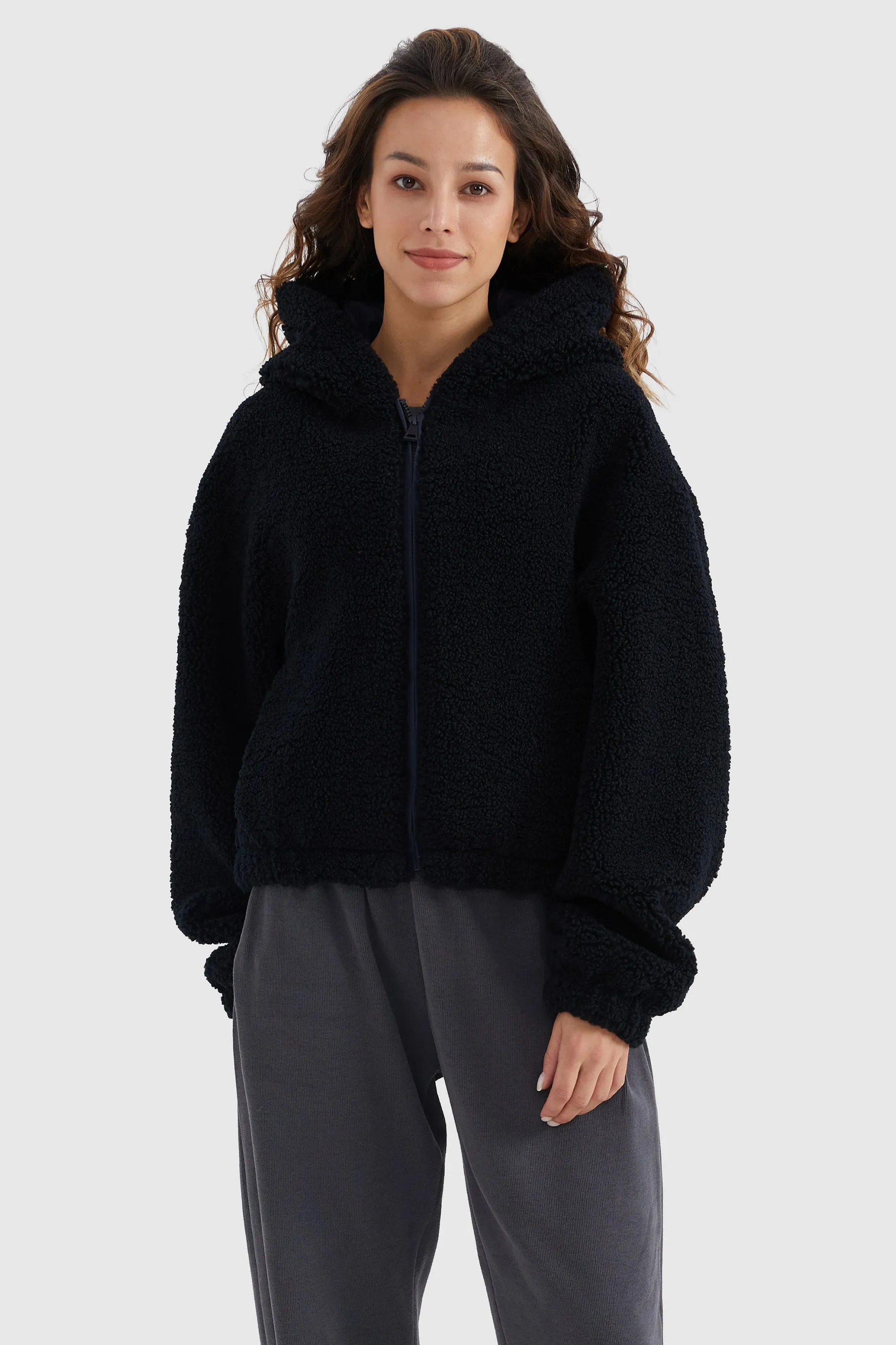 Fleece Cropped Drop Shoulder Coat