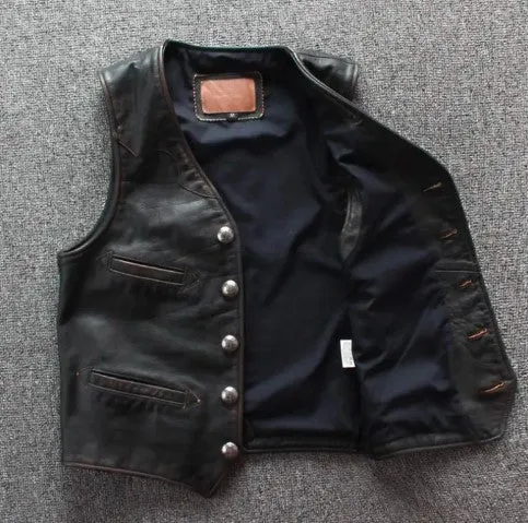 Genuine Cowhide Leather Motorcycle Biker Vest for Men