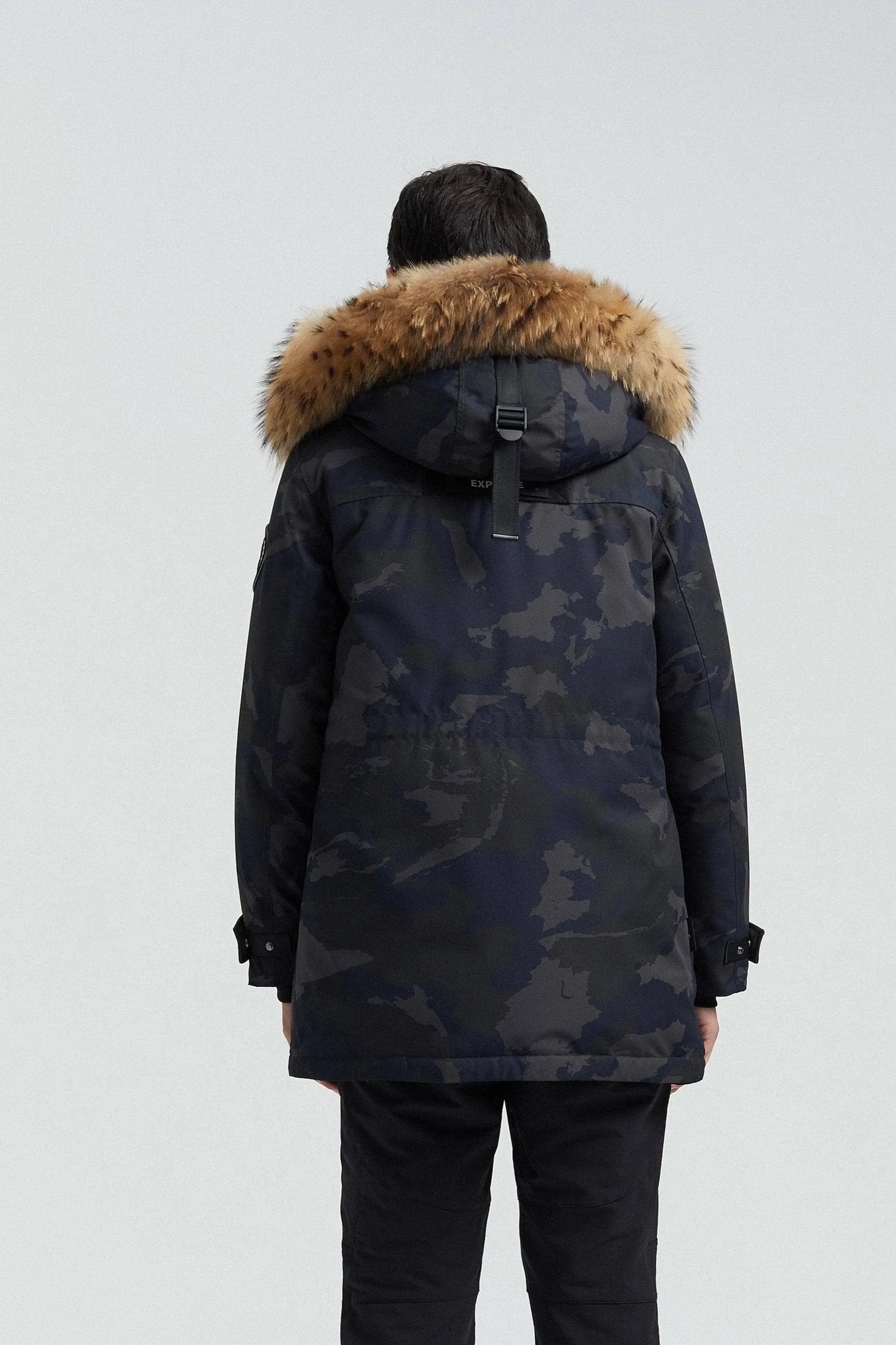 Goose Down Hooded Parka with Fur Trim