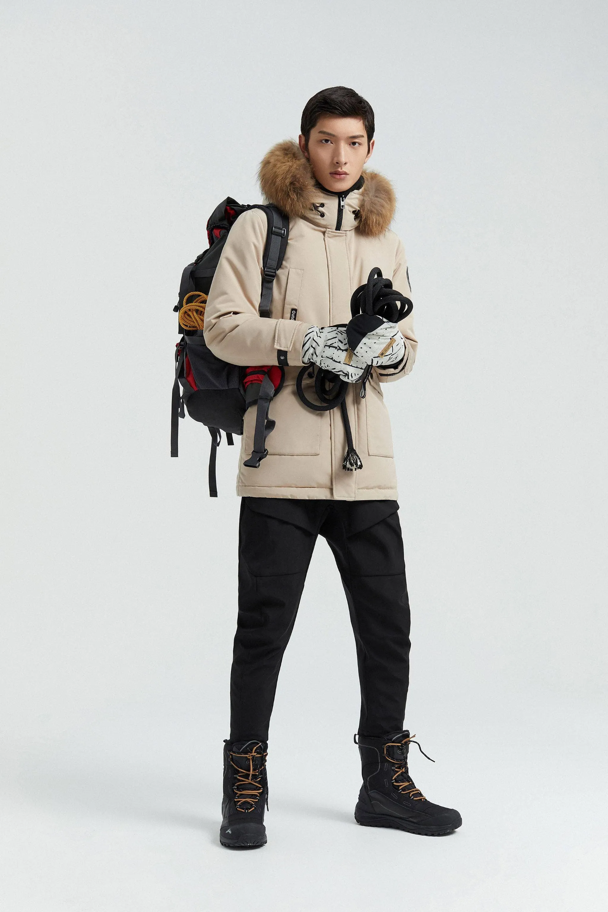 Goose Down Hooded Parka with Fur Trim