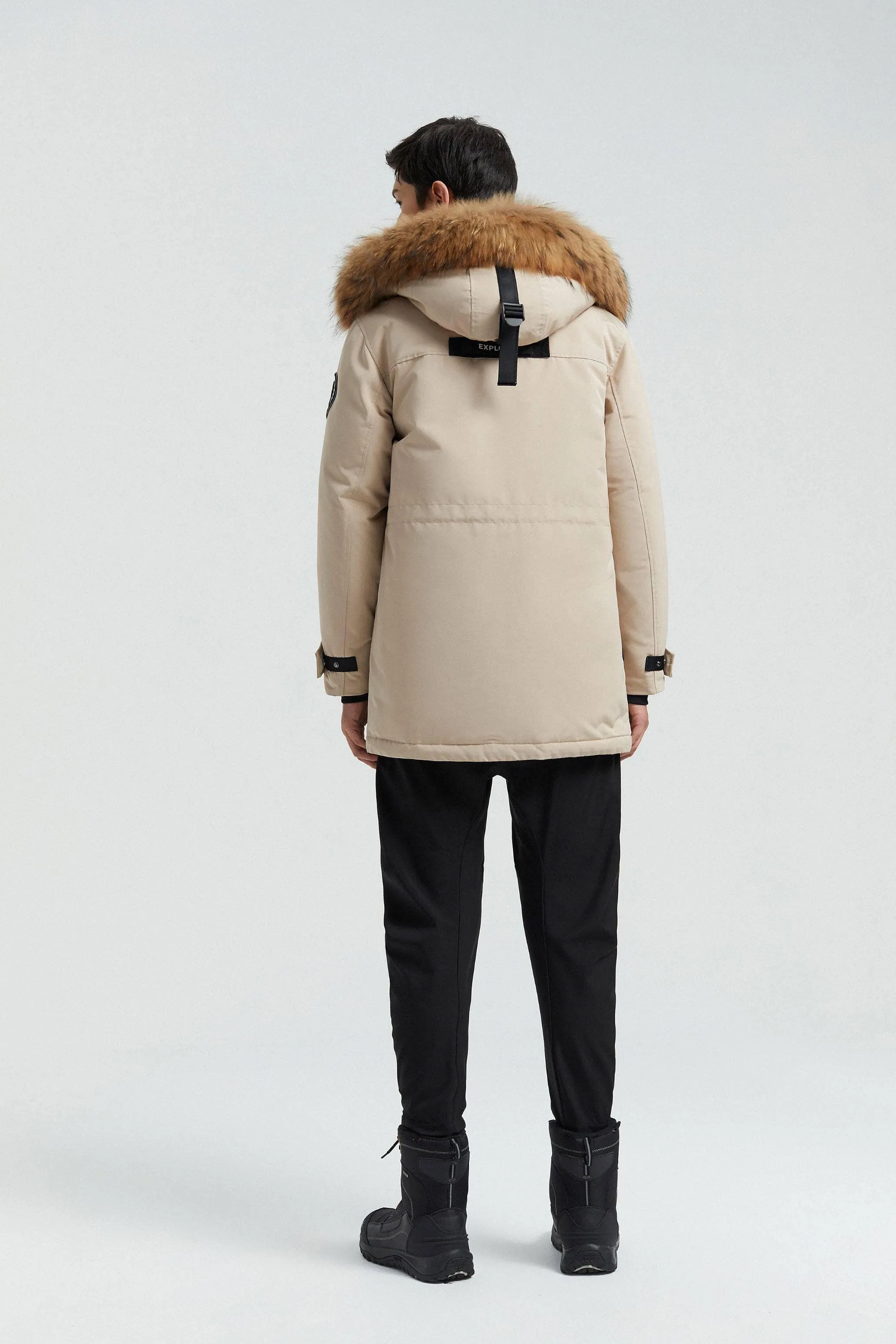 Goose Down Hooded Parka with Fur Trim