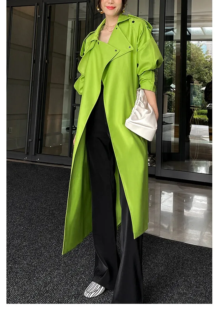 HEYFANCYSTYLE Sleek Long Faux Leather Trench Coat