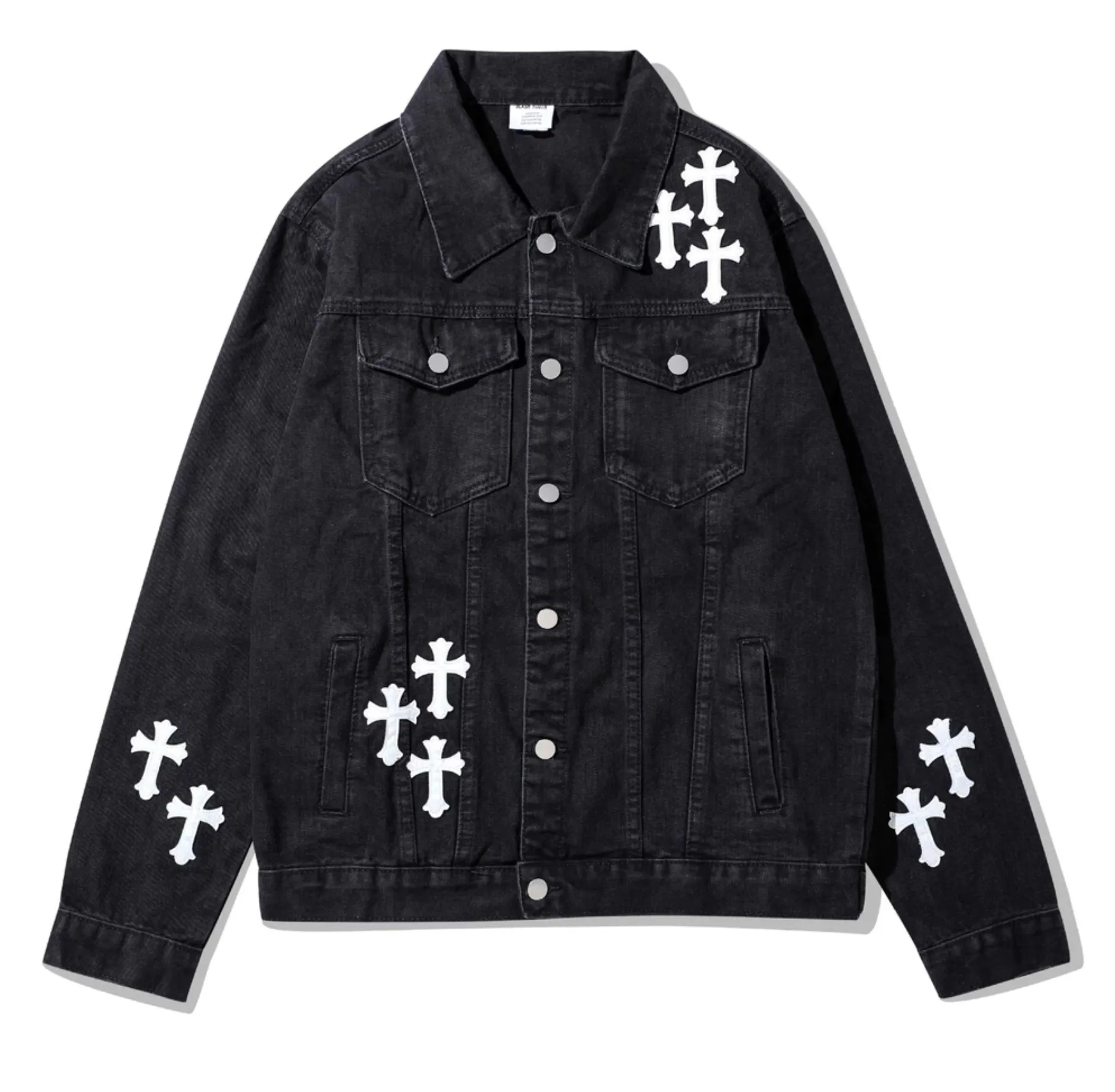 High Street Leather Embroidered Cross Vintage Denim Jacket