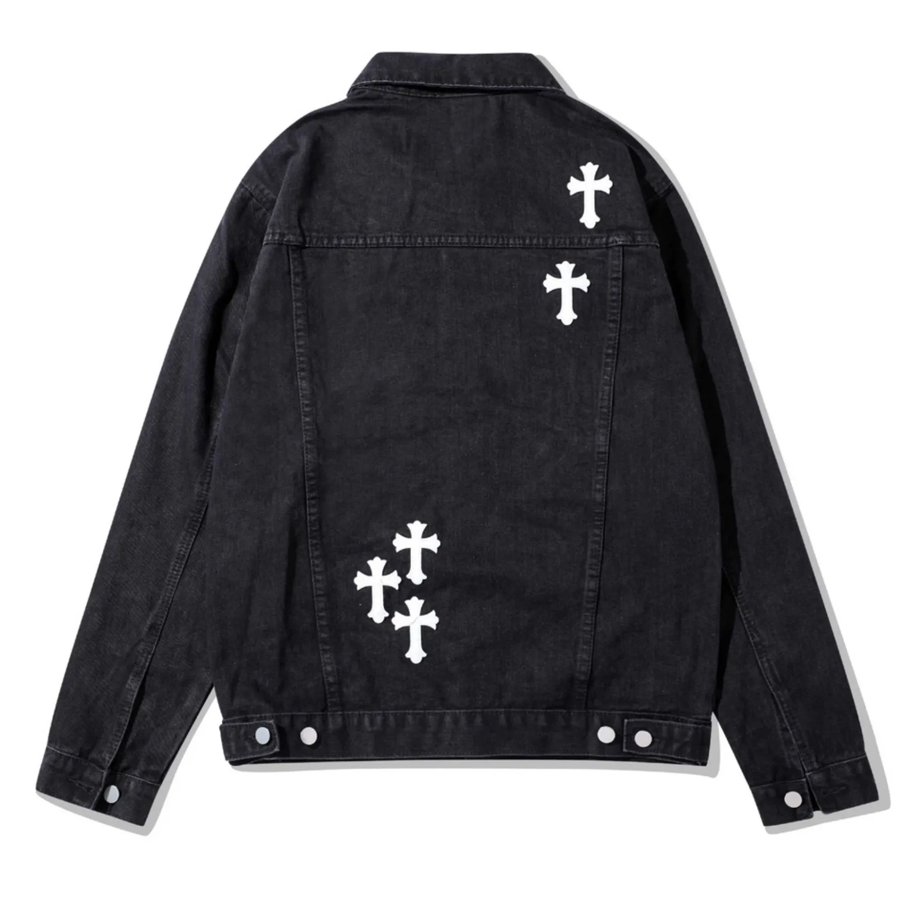 High Street Leather Embroidered Cross Vintage Denim Jacket