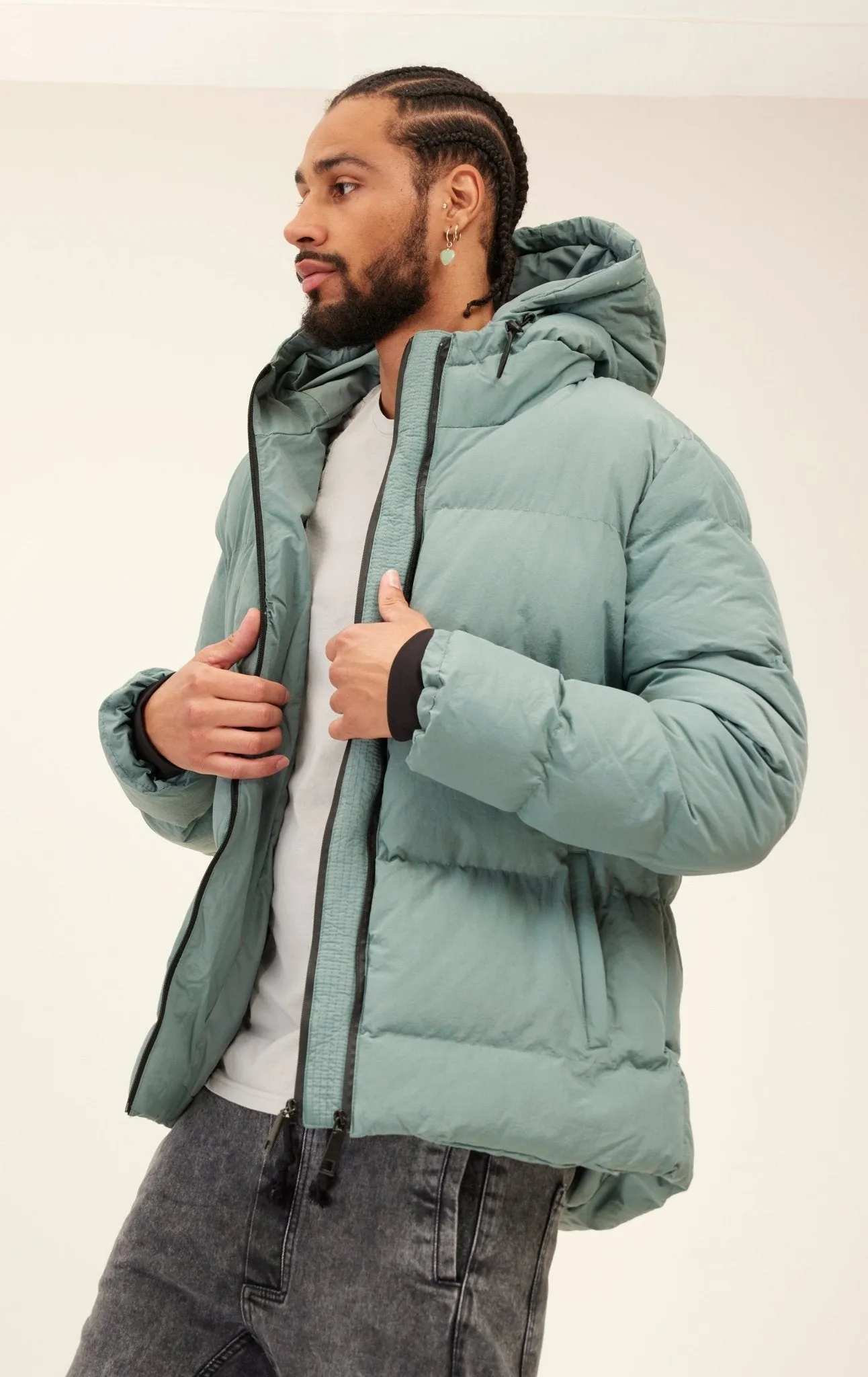 Hooded Padded Coat - Teal Green