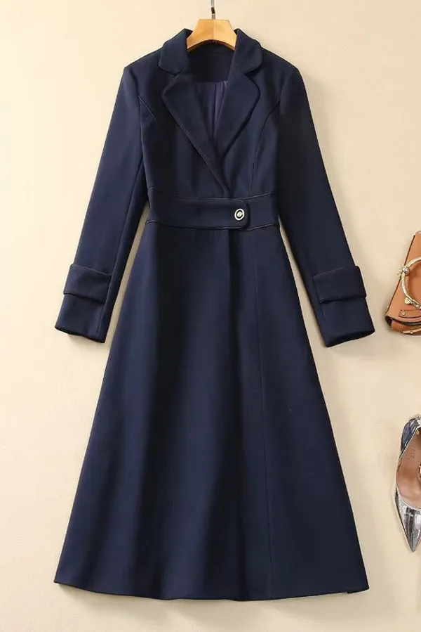 Ivanka Trump Inspired Dark Navy Long Sleeves Wool Coat