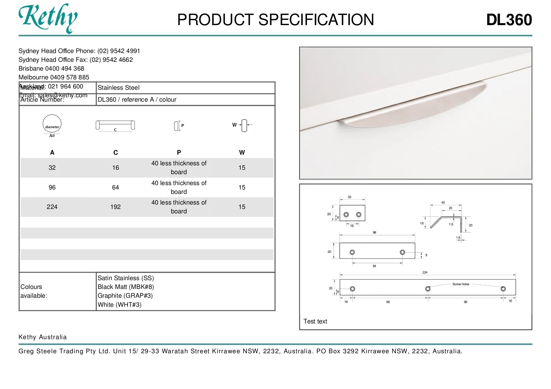 KETHY DL360 CABINET CURVED LIP PULL 64MM