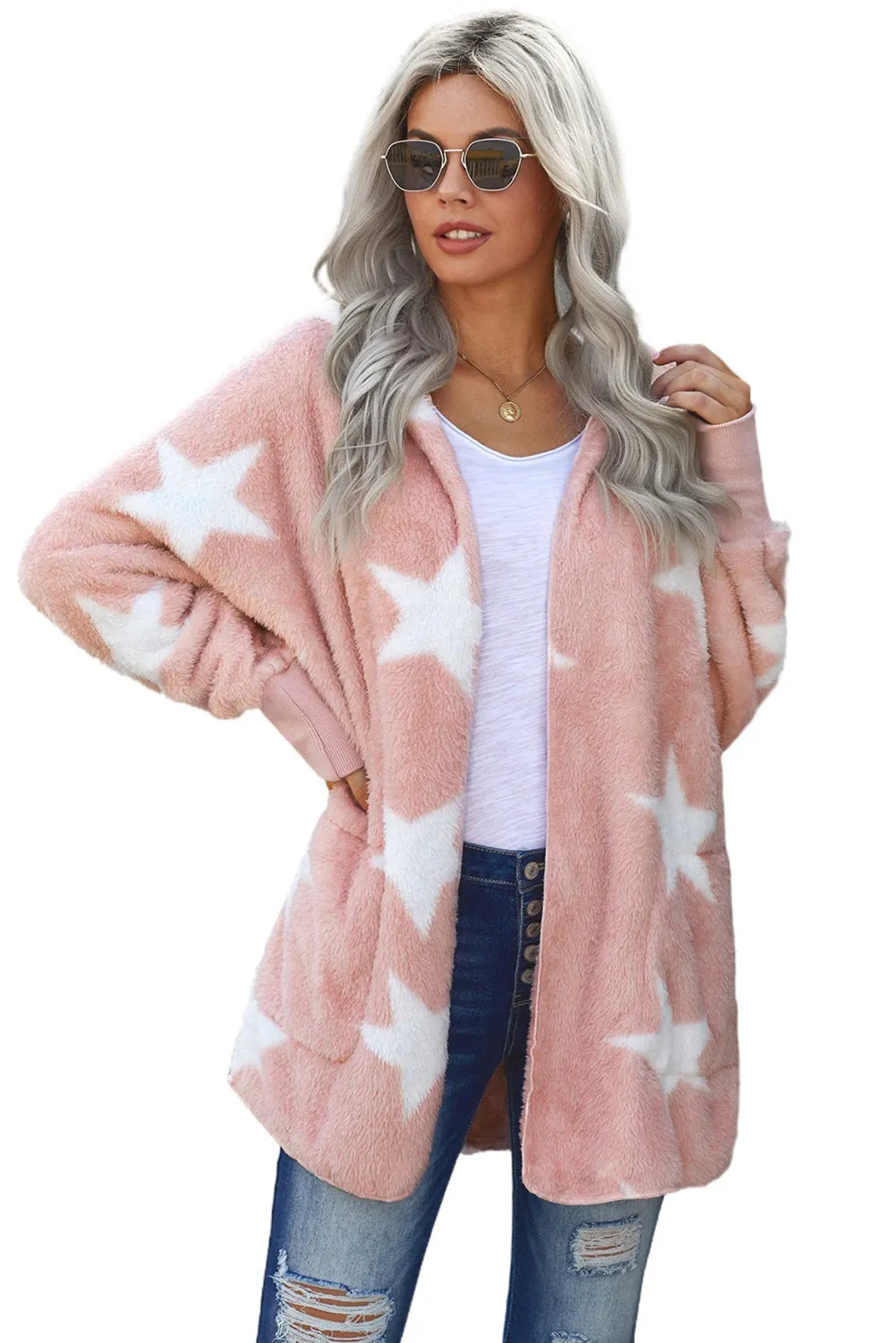 Lapel Collar Scatter Star Fuzzy Coat