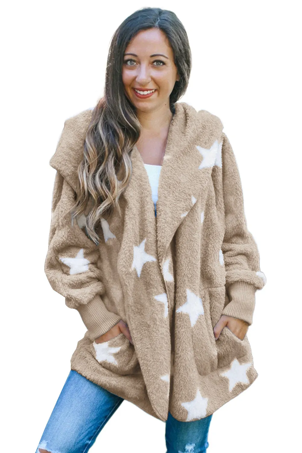 Lapel Collar Scatter Star Fuzzy Coat