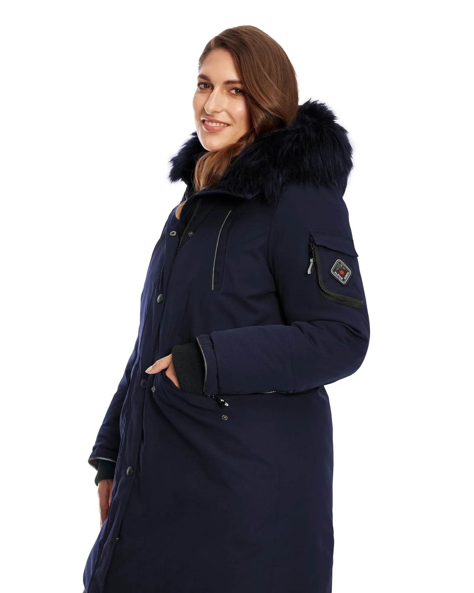 LAURENTIAN | Vegan Down Recycled Long Parka Winter With Faux Fur Hood | Navy