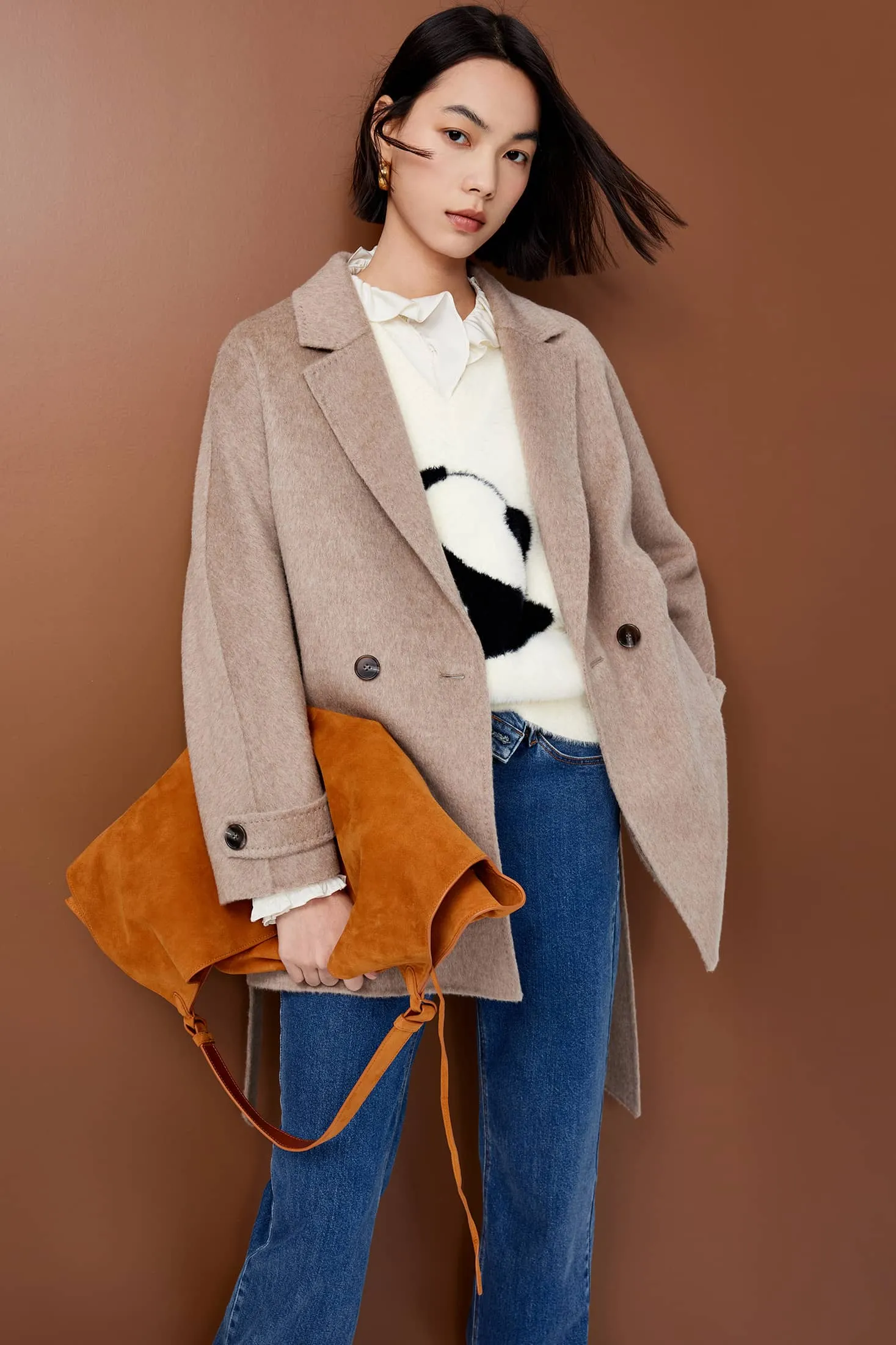 LILY Camel Wool-Blend Coat