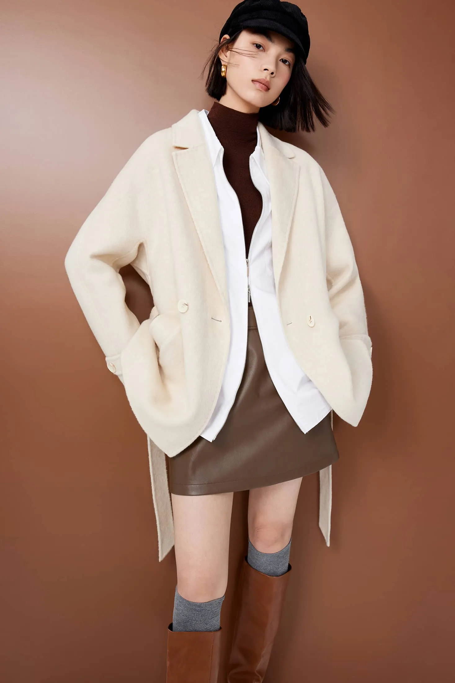 LILY Camel Wool-Blend Coat