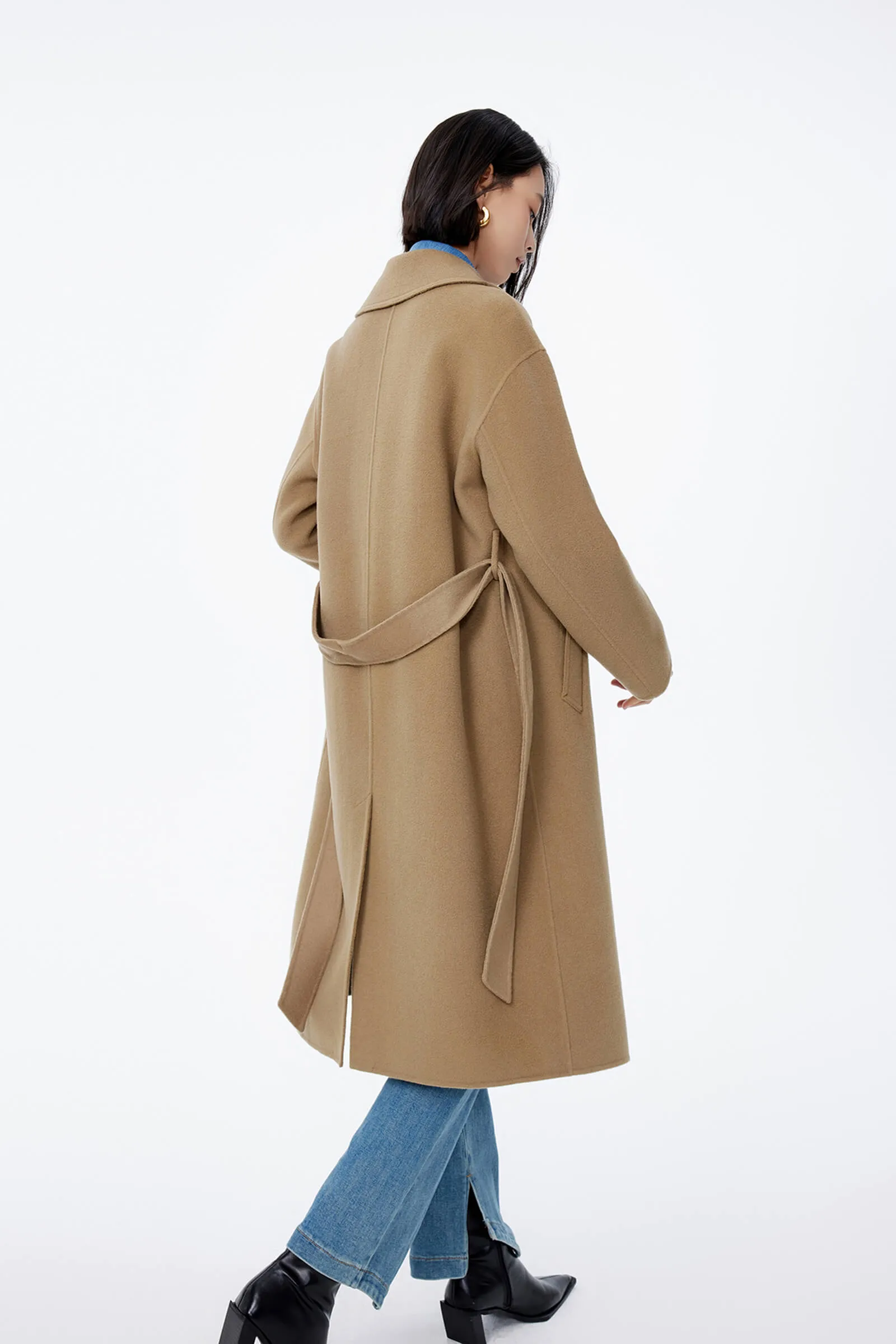 LILY Full Wool Slim Fit Belted Long Coat