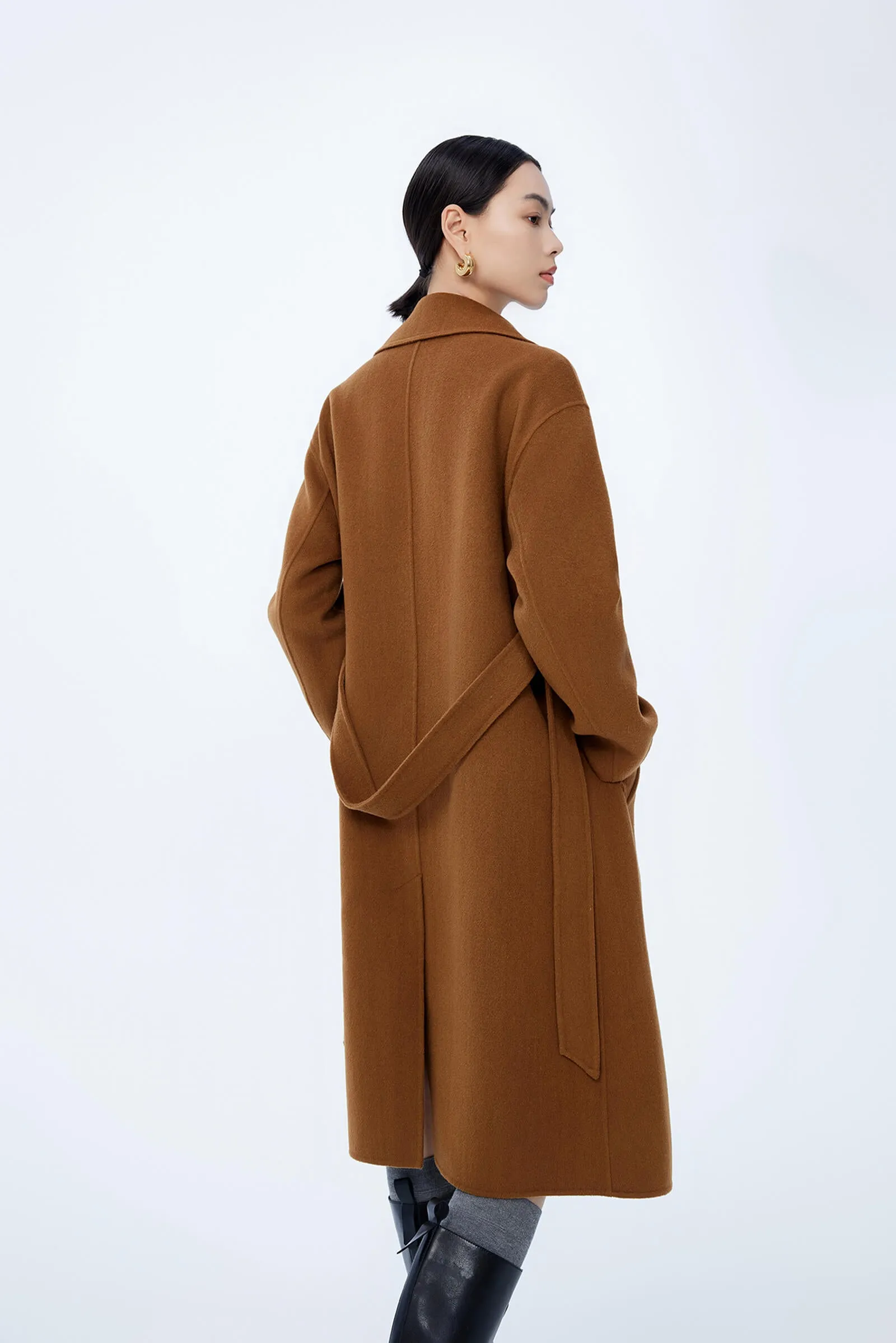 LILY Full Wool Slim Fit Belted Long Coat