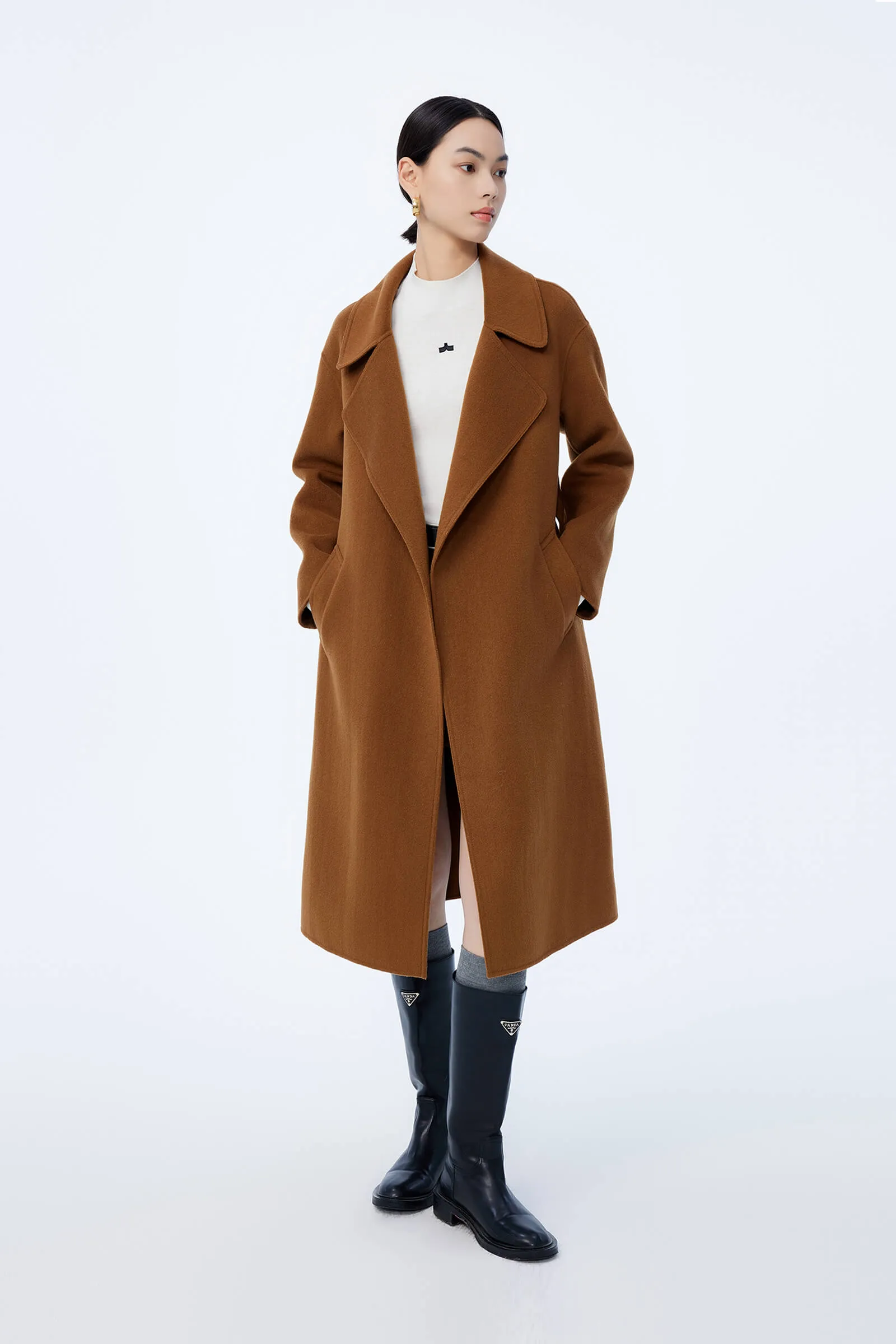 LILY Full Wool Slim Fit Belted Long Coat