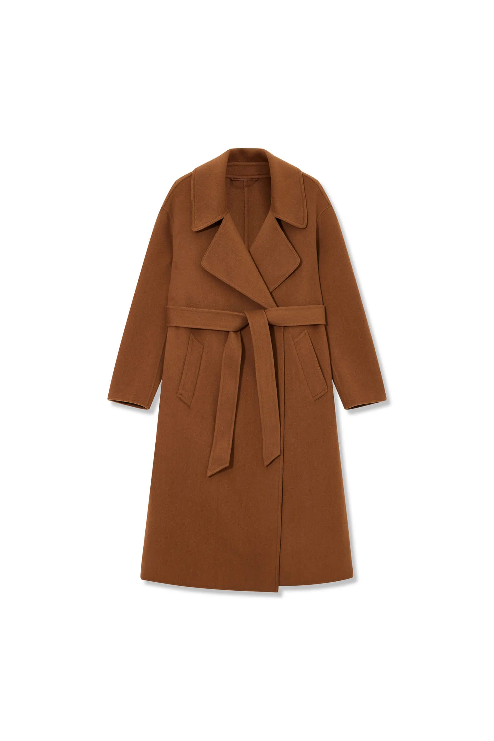 LILY Full Wool Slim Fit Belted Long Coat