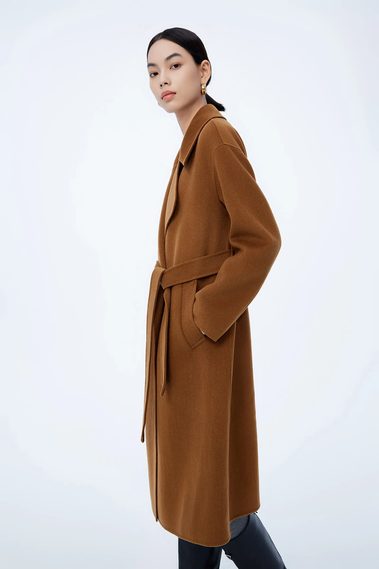 LILY Full Wool Slim Fit Belted Long Coat