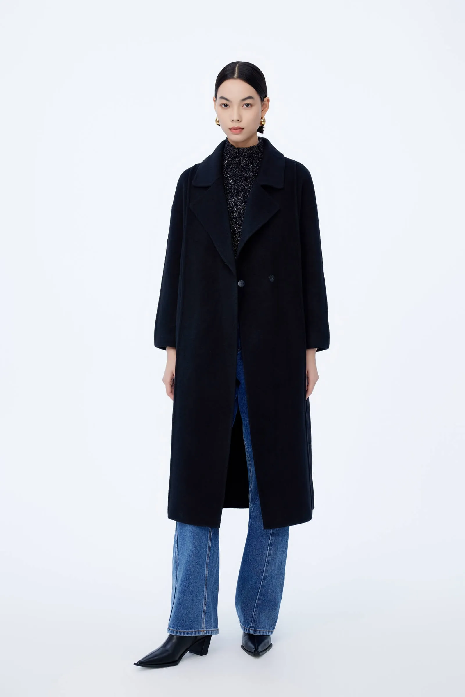 LILY Full Wool Vintage Black Long Coat