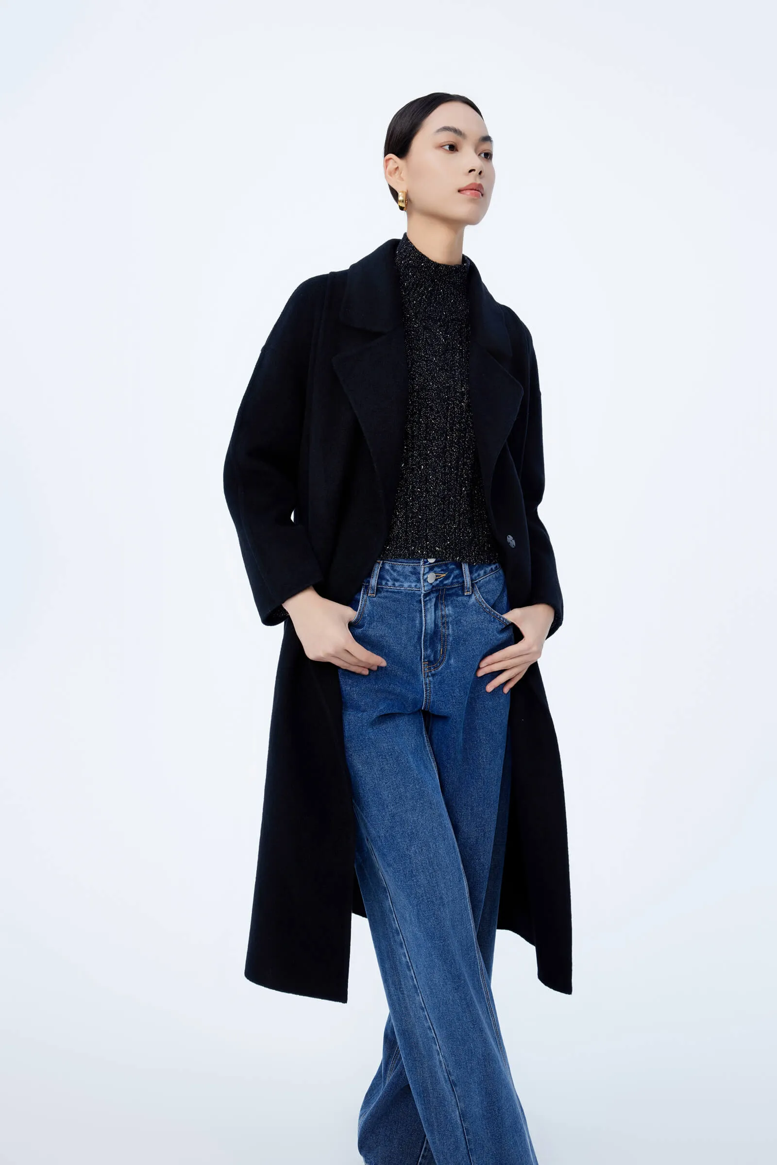 LILY Full Wool Vintage Black Long Coat