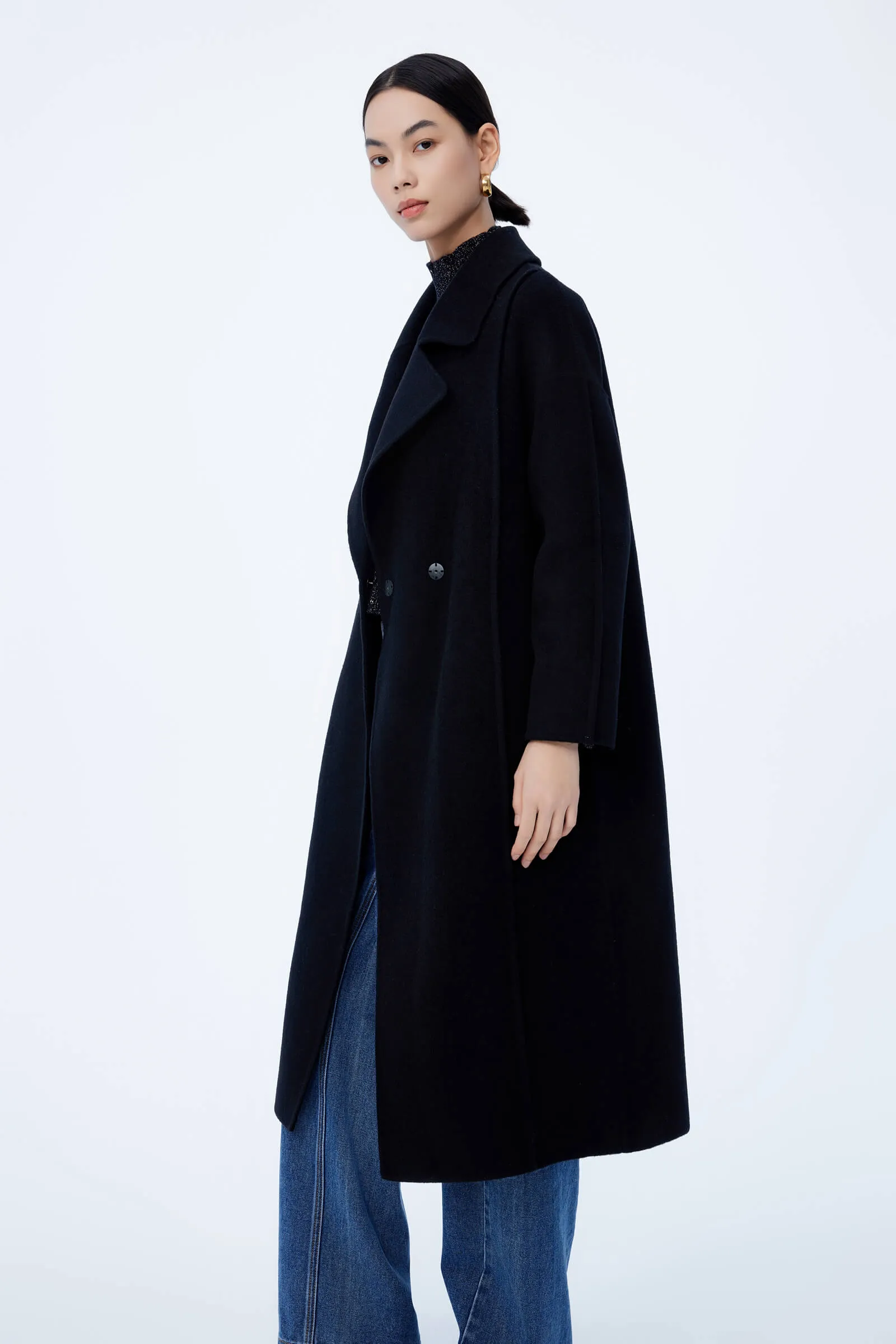 LILY Full Wool Vintage Black Long Coat