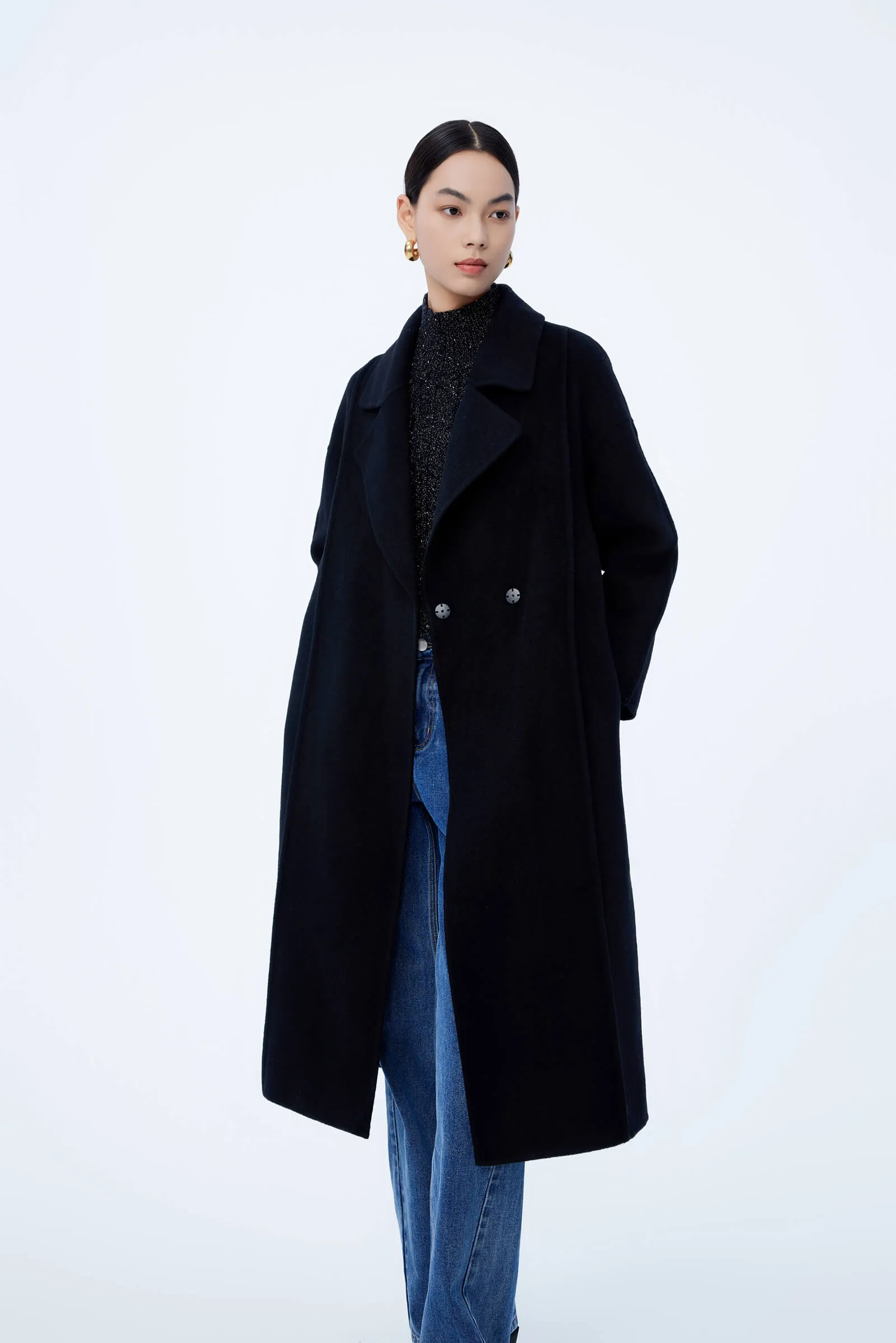 LILY Full Wool Vintage Black Long Coat