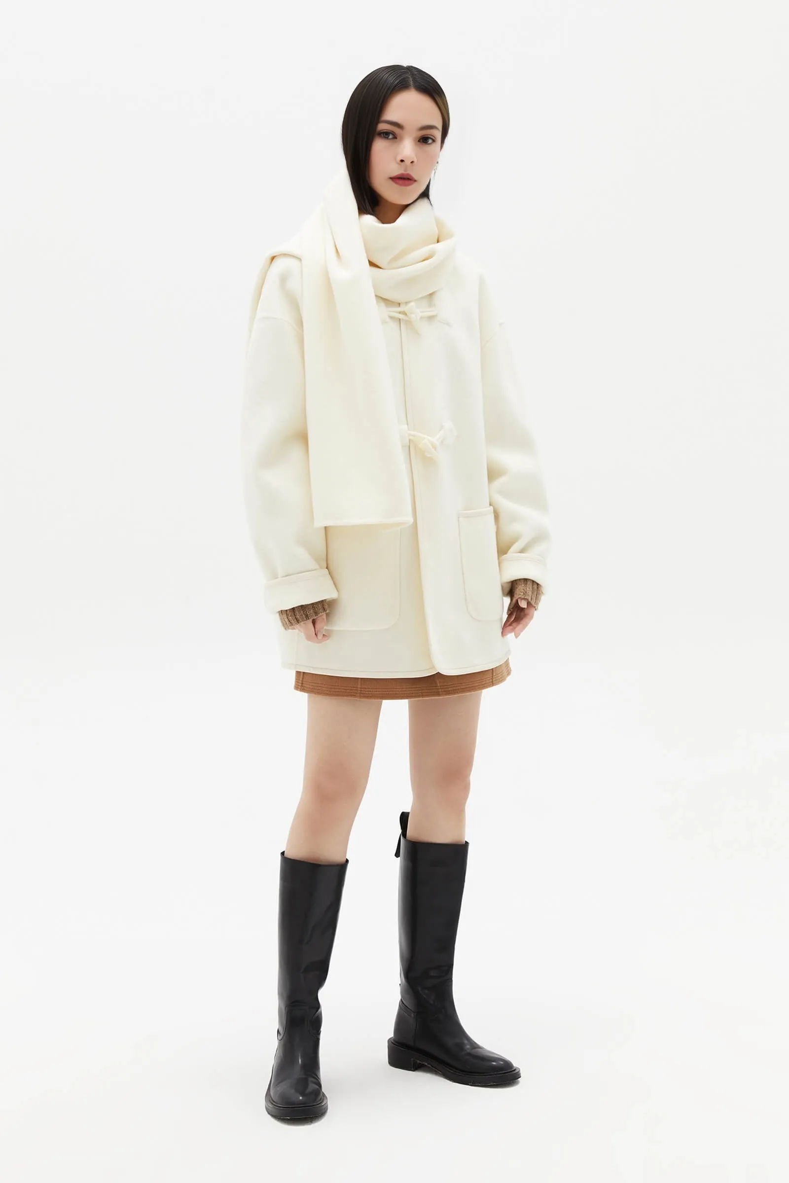 LILY Woolen Coat with Scarf