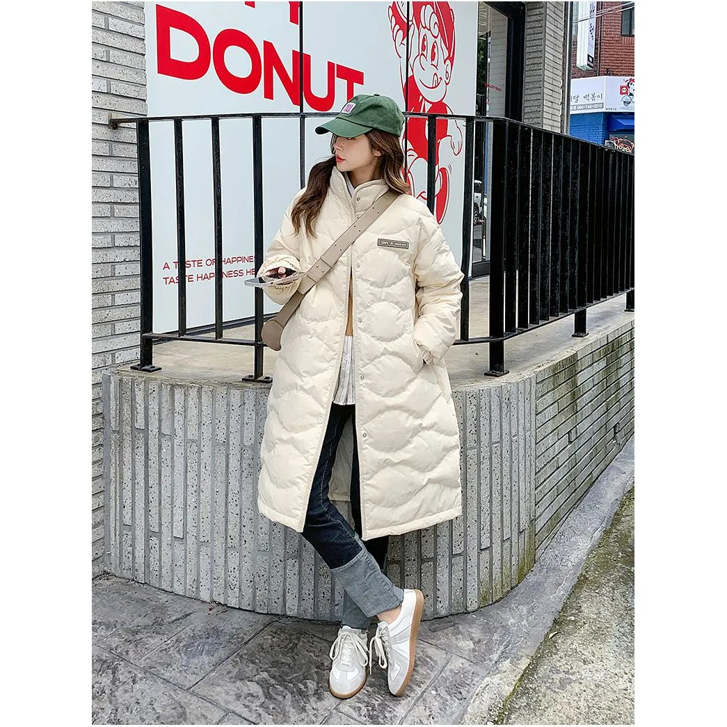 Loose Fit Knee-Length Stand-Up Collar Lightweight Puffer Coat