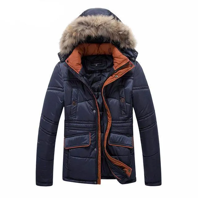 Men Thick Winter Jacket with Parka Hood