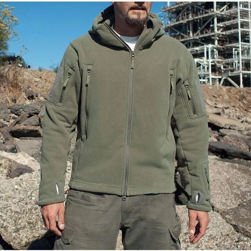 Men Winter Thermal Fleece Hooded Softshell Outdoor Jacket