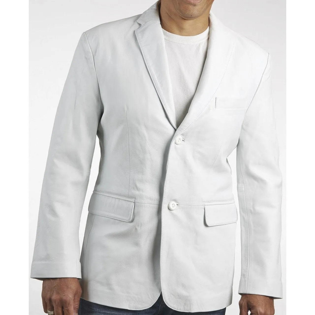 Mens Classic White Leather Blazer