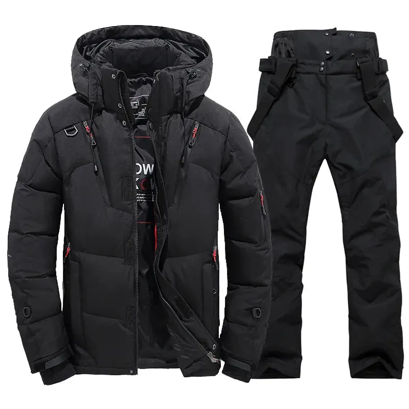 Men's Skiing Down Jacket and Bibs Pants Set